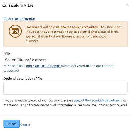 document upload window