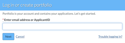 Trouble logging in link displayed below an empty email address field